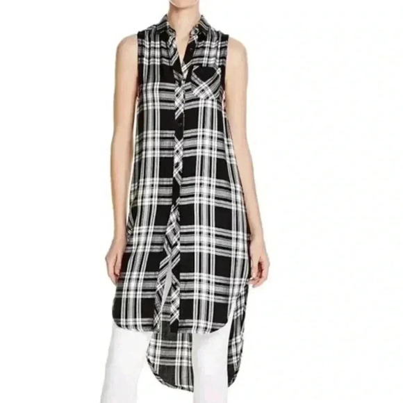 Rails Jordyn Side Slit Tunic Button Down Dress Top in Black White Medium - Picture 1 of 3